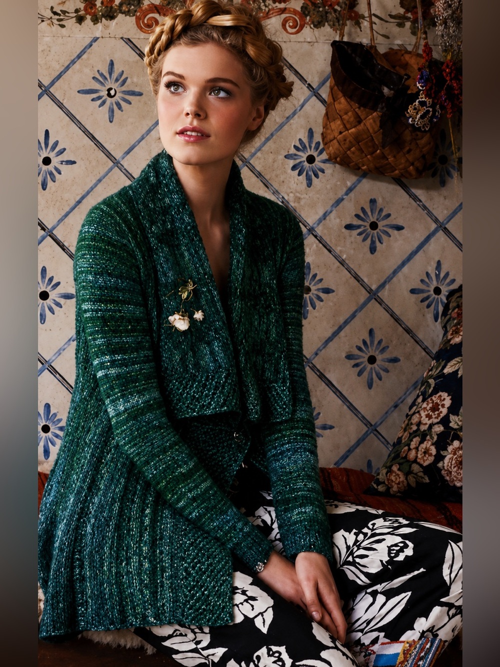Anthropologie Rosie Neira Wool Open Knit Dark Teal Cardigan XS Boho Whimsy Fairy
